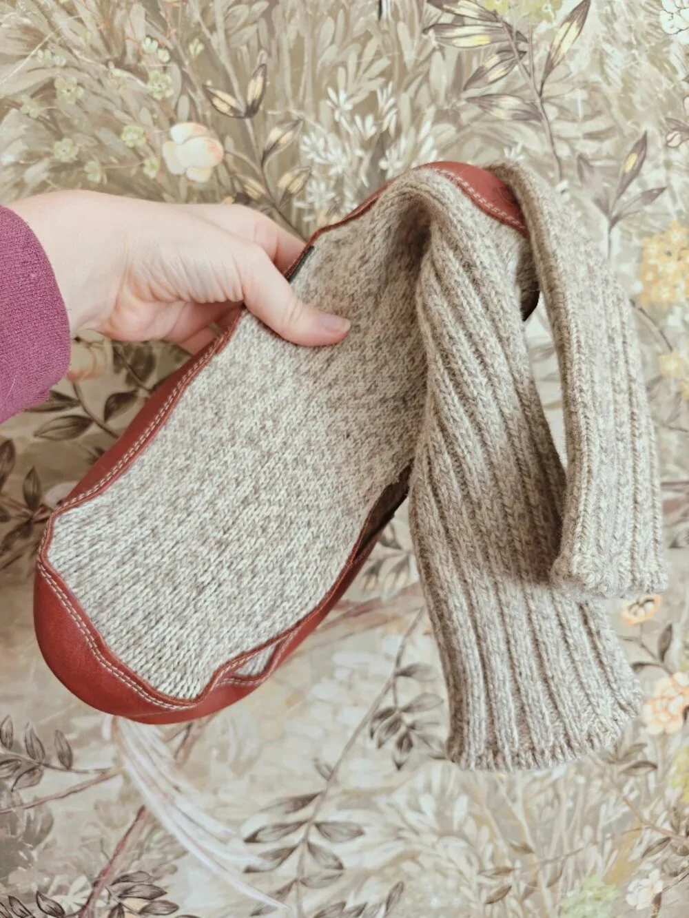 Acorn The Original Ragg Grey Wool Slipper Socks Suede Leather Sz. M 12 - 13